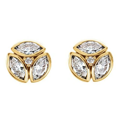 Pompeii3 1/2cttw Marquise Diamond Cluster Studs 14k Yellow Gold In Silver