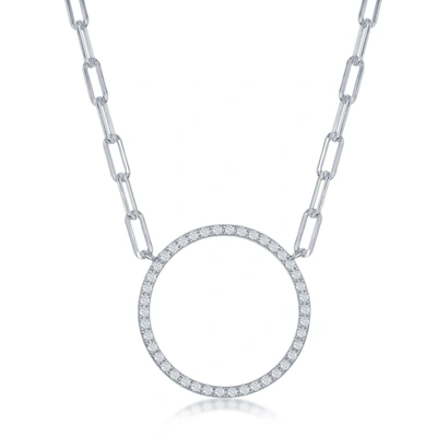 Simona Sterling Silver Cz Circle Of Life Paperclip Necklace