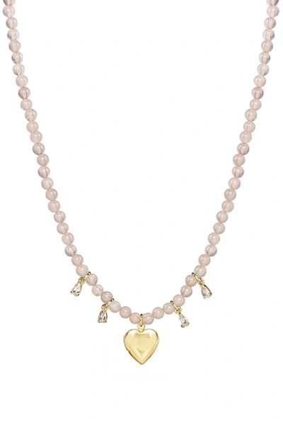 Eye Candy La Rose Quartz Locket Beaded Necklace In Pink