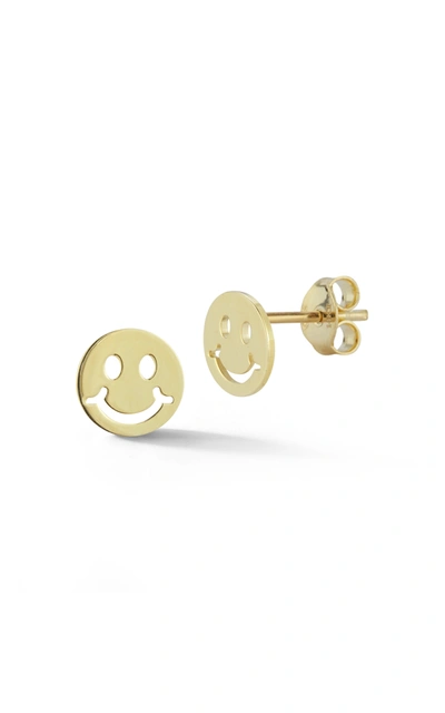 Ember Fine Jewelry 14k Gold Smiley Face Stud Earrings In White