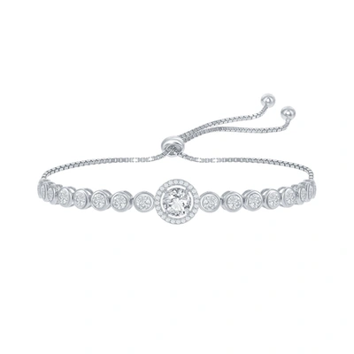 Simona Sterling Silver Round Cz Halo Bezel-set Cz Adjustable Bolo Bracelet