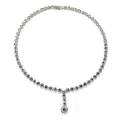 Suzy Levian Sterling Silver Round-cut Y-shaped Blue Sapphire & Diamond Accent Necklace