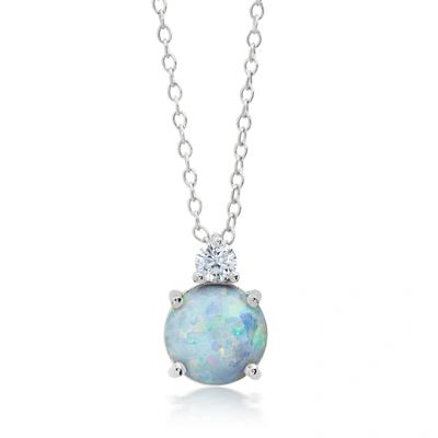 Nicole Miller Platinum Overlay Over Sterling Silver Round Gemstone Pendant Necklace With Cz Accents On 18 Inch Adj