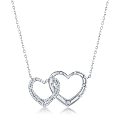 Simona Sterling Silver Micro Pave Cz Interlocking Hearts Necklace