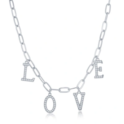 Simona Sterling Silver Cz 'love' Paperclip Necklace