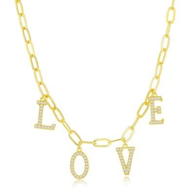 Simona Sterling Silver Cz 'love' Paperclip Necklace In White