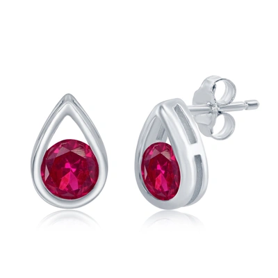 Simona Sterling Silver Pearshaped Earrings W/round 'july Birthstone' Studs - Ruby In Red