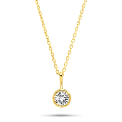 Nicole Miller 14k White Or Yellow Gold Solitaire Bezel Pendant Necklace With Cubic Zirconia And 18 Inch Adjustable In Silver