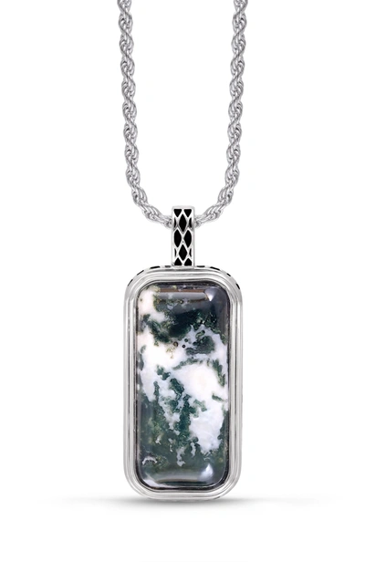 Monary Tree Agate Stone Tag In Black Rhodium Plated Sterling Silver