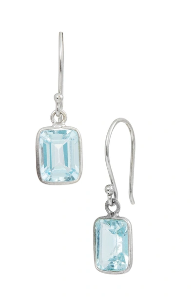 Savvy Cie Jewels Sterling Silver Blue Topaz Emerald Cut French Wire Dangle Earrings