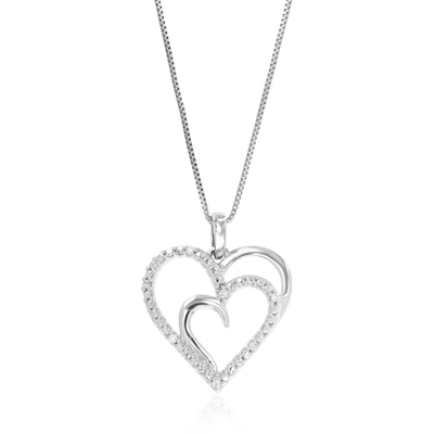 Vir Jewels 1/20 Cttw Round Cut 7 Stones Lab Grown Diamond Double Heart Pendant Necklace .925 Sterling Silver 3/