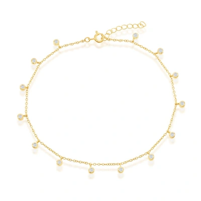 Simona Sterling Silver Bezel-set Cz Charms Anklet - Gold Plated In White