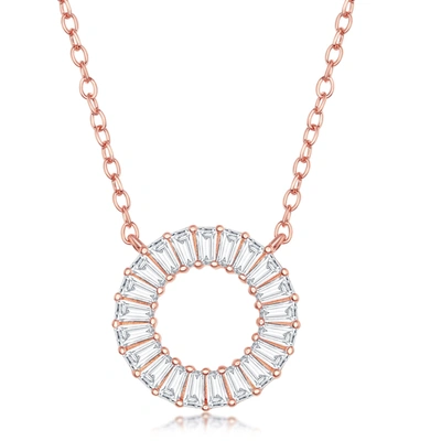 Simona Sterling Silver Baguette Cz Open Circle Necklace - Rose Gold Plated