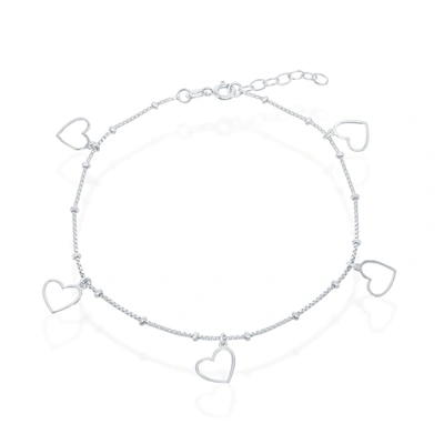 Simona Sterling Silver Dangling Open Heart Anklet