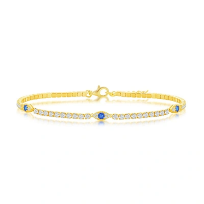 Simona Sterling Silver Cz Evil Eye Tennis Anklet - Gold Plated