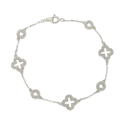 Suzy Levian Sterling Silver White Cubic Zirconia Clover And Circles Bracelet