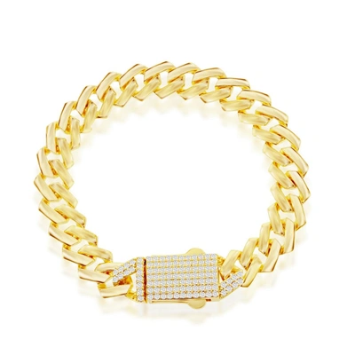 Simona Sterling Silver 9mm Monaco Bracelet W/micro Pave Cz Lock - Gold Plated In White