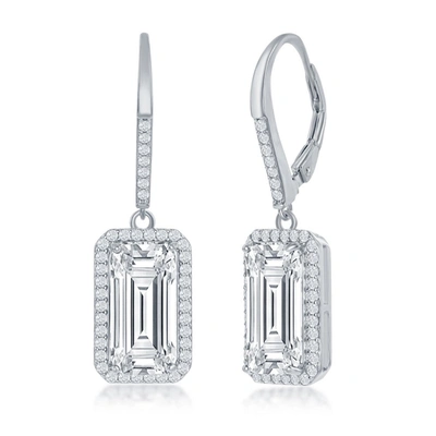 Simona Sterling Silver Emerald-cut Cz With Halo Earrings