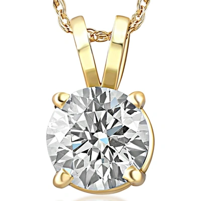 Pompeii3 2ct Round Diamond Solitaire Pendant 14k Yellow Gold Enhanced In Silver