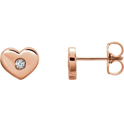 Pompeii3 14k Rose Gold Diamond Solitaire Heart Studs High Polished 7mm In Beige