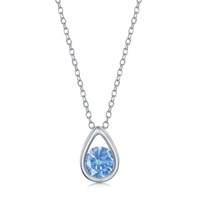 Simona Sterling Silver Pearshaped Necklace W/round 'march Birthstone' - Aquamarine