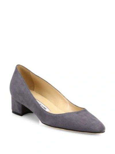 Manolo Blahnik Listony Suede Block Heel Pumps In Grey