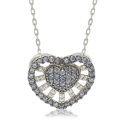 Suzy Levian Sterling Silver Sapphire & Diamond Abstract Heart Necklace In Blue