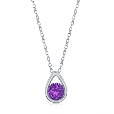 Simona Sterling Silver Pearshaped Necklace W/round 'february Birthstone' Gem - Amethyst