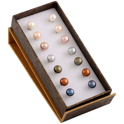Splendid Pearls Set Of 7 Pairs Of Freshwater Pearl 7-8mm Stud Earrings In Multi