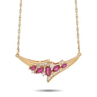 Non Branded Lb Exclusive 14k Yellow Gold 0.14 Ct Diamond And Ruby Necklace In Multi