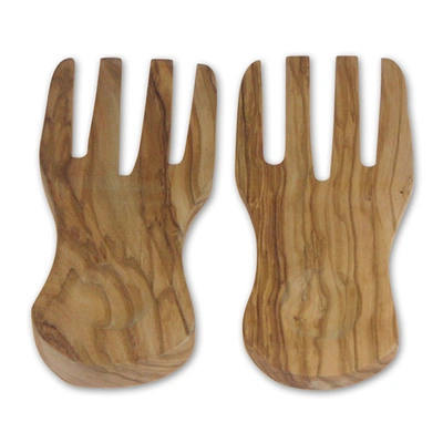 Berard Olive Wood Salad Serving Hands, 2 Piece Set In Brown
