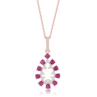Simona Sterling Silver Ruby Cz Pearshaped Pendant - Rose Gold Plated In Pink