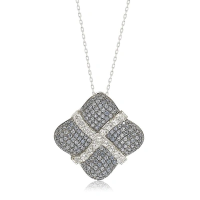 Suzy Levian Sterling Silver Sapphire & Diamond Wrapped Cushion Pendant In Blue