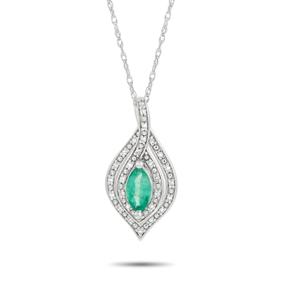 Non Branded Lb Exclusive 14k White Gold 0.08 Ct Diamond And Emerald Necklace In Silver