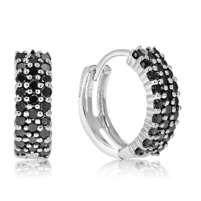Vir Jewels 1 Cttw Black Diamond Hoop Earrings .925 Sterling Silver 54 Stone Dangle 1/2 Inch In White