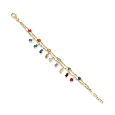 Liv Oliver Products 18k Gold Multi Shape Gemstone Charm Bracelet In Silver