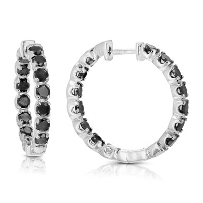 Vir Jewels 4 Cttw Black Diamond Hoop Earrings In .925 Sterling Silver With Rhodium 1 Inch