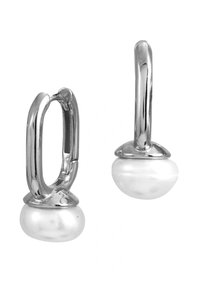 Savvy Cie Jewels 18k Gold Vermeil Pearl Hoop In Silver