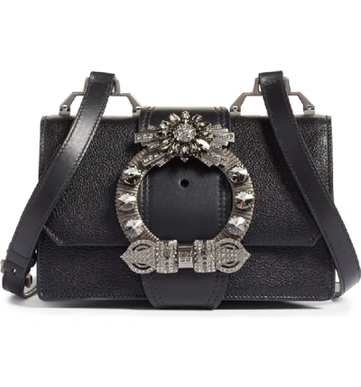 Miu Miu Madras Crystal Embellished Leather Shoulder Bag Ivory In