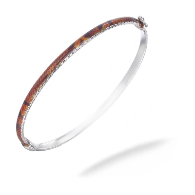 Vir Jewels Sterling Silver Orange And Yellow Enamel Bangle In Red