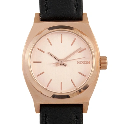 Nixon Small Time Teller Leather All Rose Gold 26 Mm Stainless Steel Ladies Watch A509 1932 In Black / Gold / Gold Tone / Rose / Rose Gold / Rose Gold Tone
