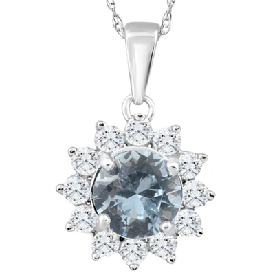 Pompeii3 1 1/2ct Aquamarine & Diamond Halo Pendant 10k White Gold Women's Necklace In Silver