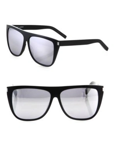 Saint Laurent Men's Sl 1 Mirrored Flat Top Square Sunglasses, 59mm In Black/silver Mirror