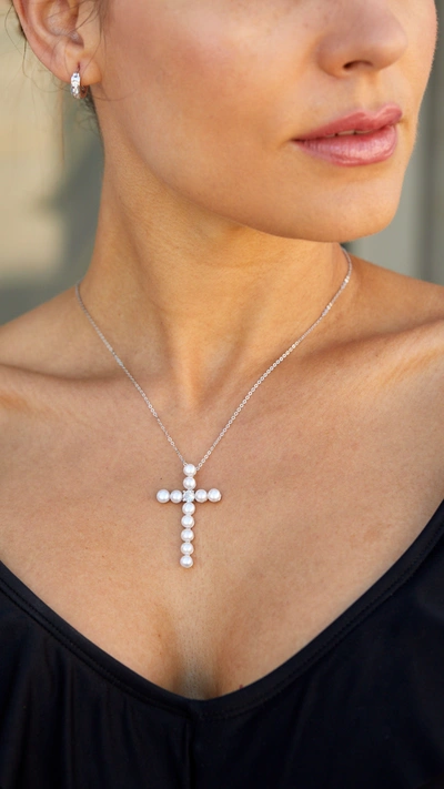 Savvy Cie Jewels Sterling Silver 5.5mm  Cultured Freshwater Pearl Cross In Brown