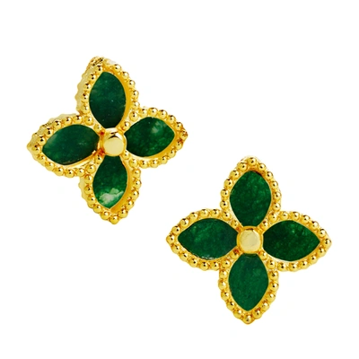 Savvy Cie Jewels 18k Gold Vermeil Agate Stud In Green