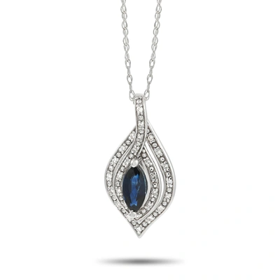 Non Branded Lb Exclusive 14k White Gold 0.08 Ct Diamond And Sapphire Necklace In Silver