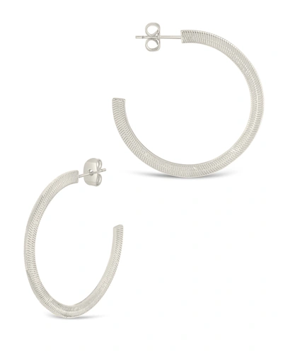 Sterling Forever Herringbone Chain Hoops In Silver