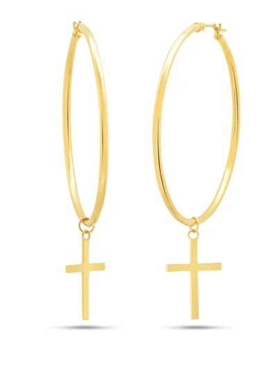 Nicole Miller 14k Yellow Gold 50 Millimeter Hoop With Holy Cross Charm Earrings