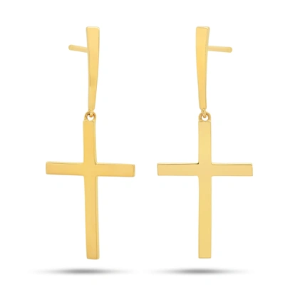 Nicole Miller 14k Yellow Gold Holy Cross Charm Dangle Post Earrings In White