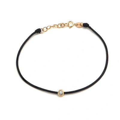 Monary Diamond Bezel Set Bracelet (black Cord) 6.5+1" In Gold